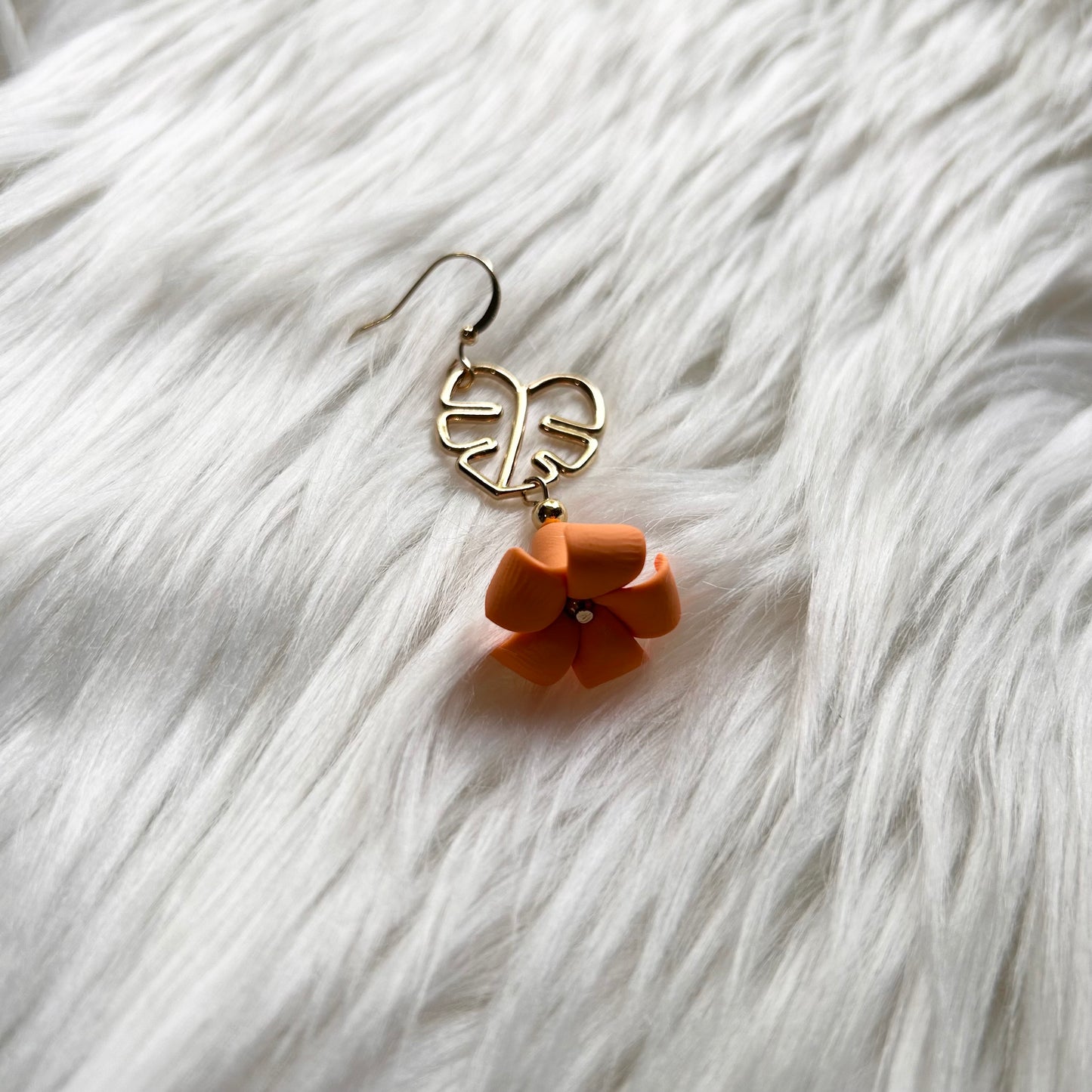 Puakenikeni Clay Gold Plated Monstera Dangle Earrings