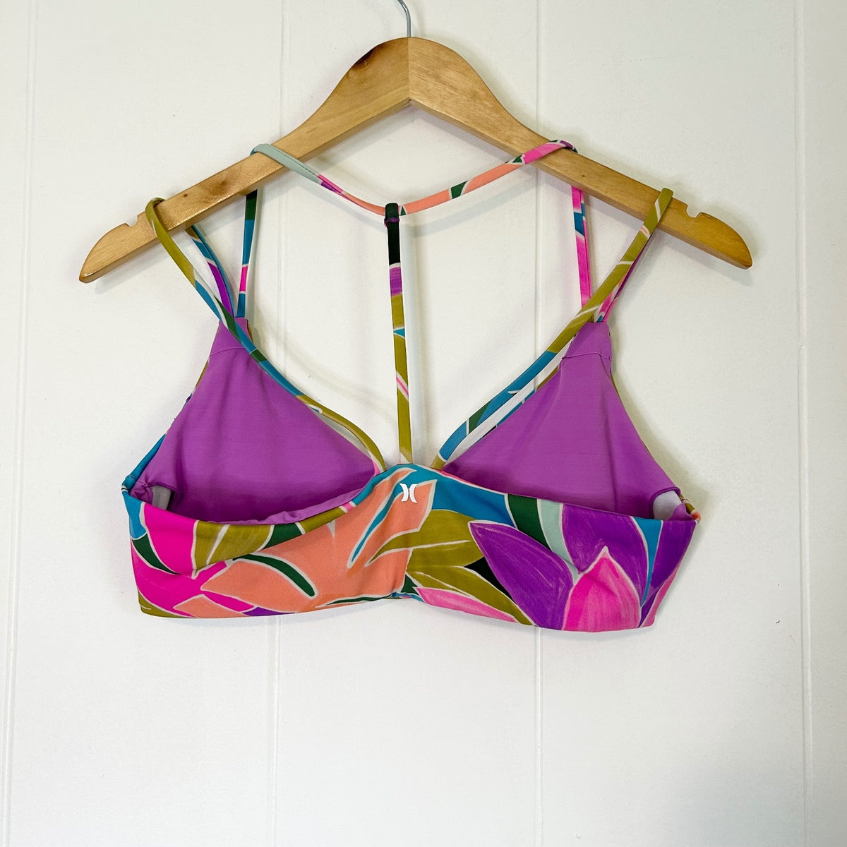 Hurley Colorful Floral Tropical Strappy Bikini Top Swimwear - Women's Large