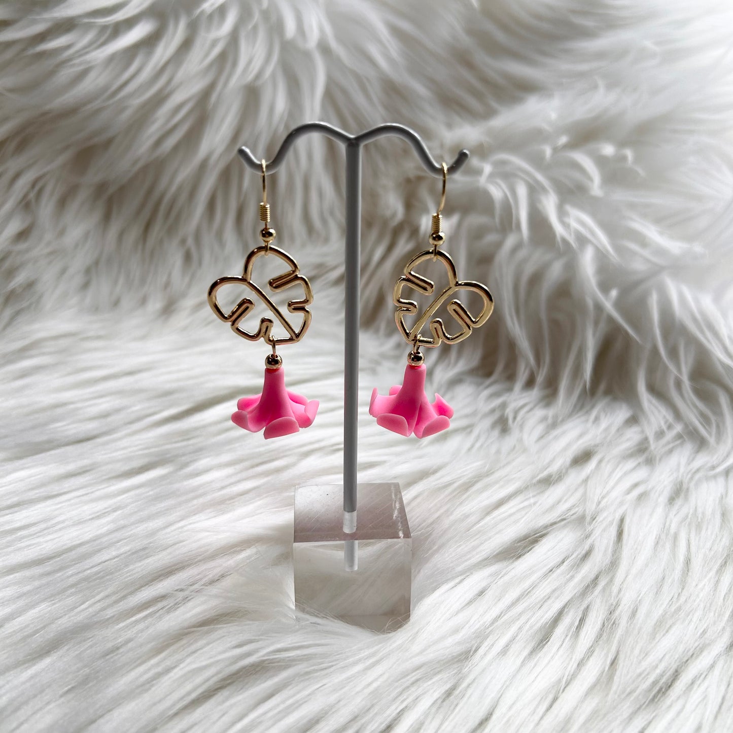 Puakenikeni Clay Gold Plated Monstera Dangle Earrings