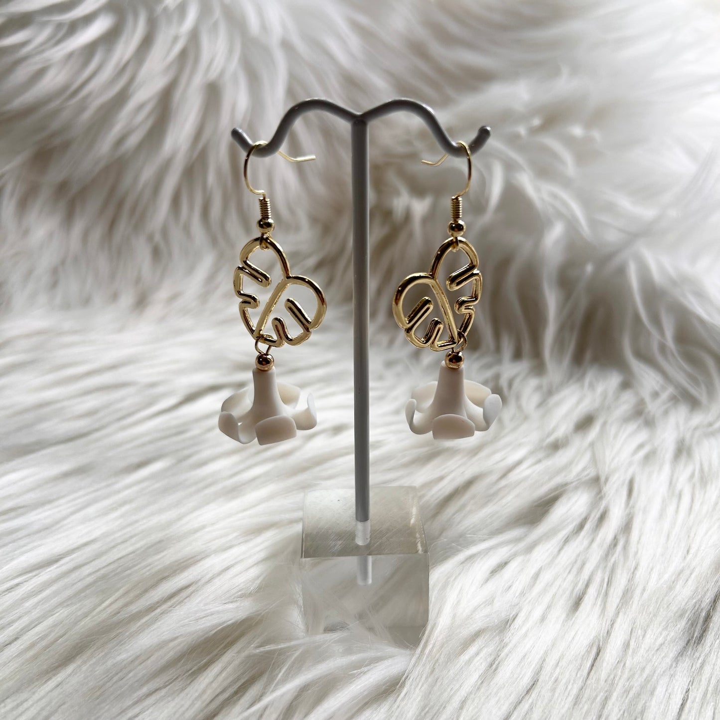 Puakenikeni Clay Gold Plated Monstera Dangle Earrings