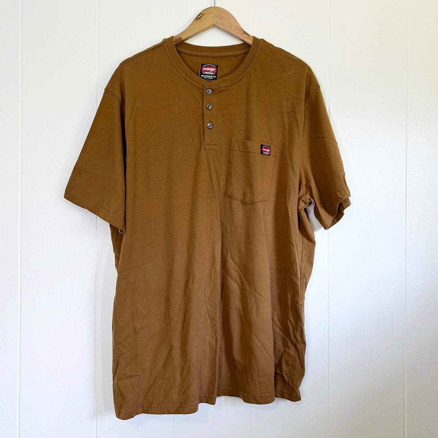 Wrangler Brown Qtr Button Short Sleeve T-shirt Work Workwear T-shirt - Men's 2XL