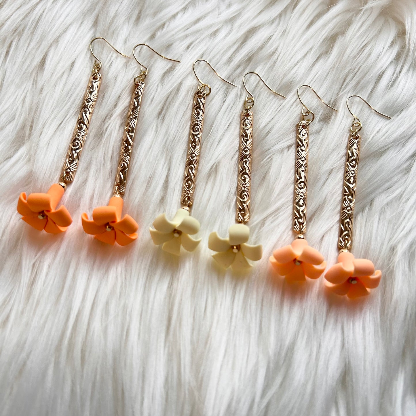 Puakenikeni Gold Plated Bar Clay Dangle Earrings