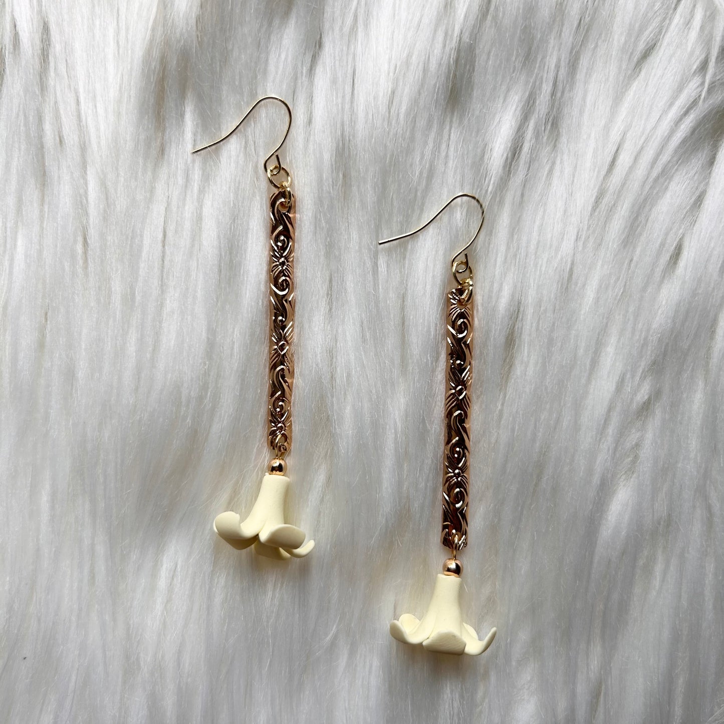 Puakenikeni Gold Plated Bar Clay Dangle Earrings