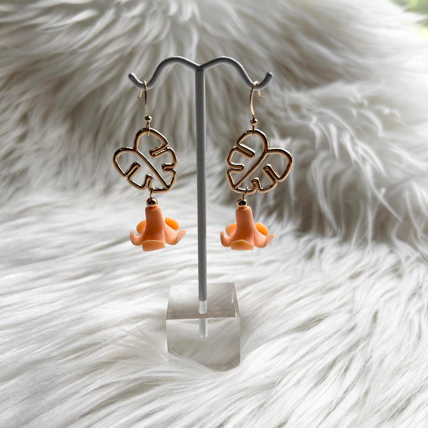 Puakenikeni Clay Gold Plated Monstera Dangle Earrings