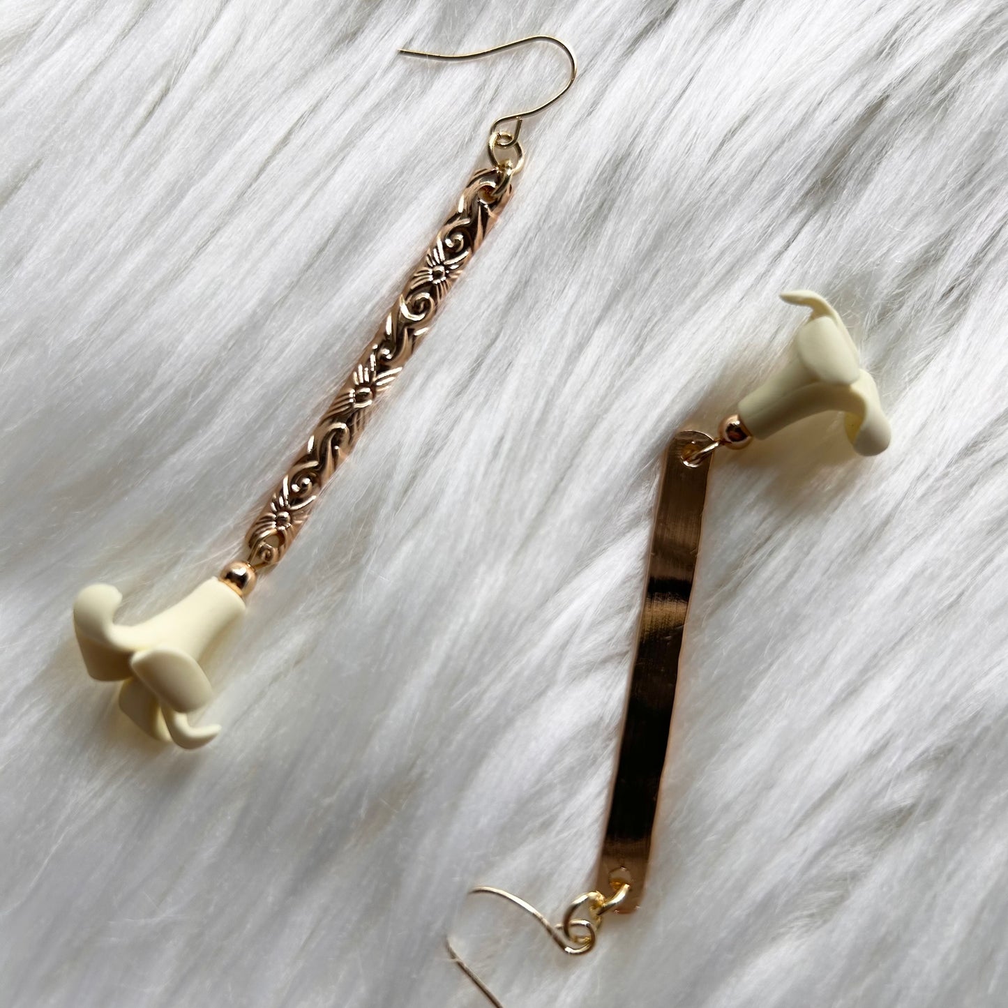 Puakenikeni Gold Plated Bar Clay Dangle Earrings