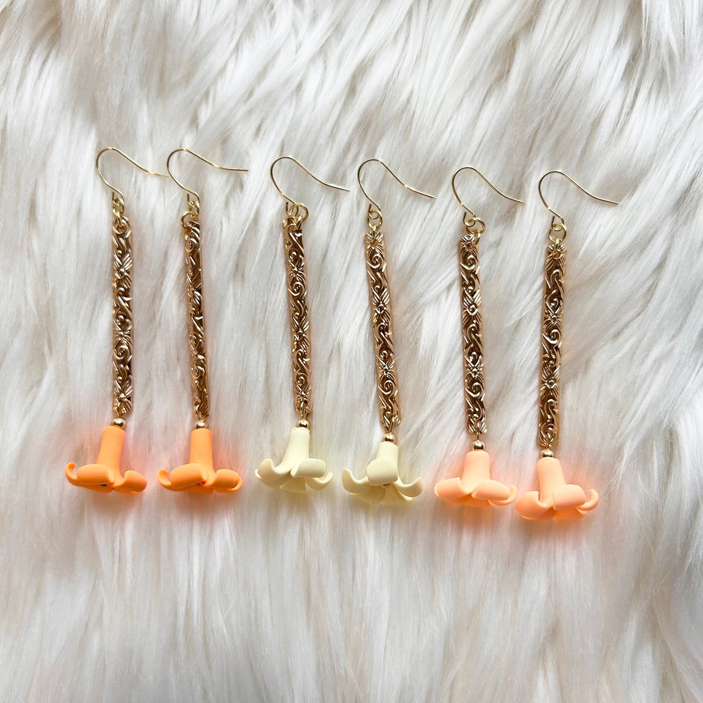 Puakenikeni Gold Plated Bar Clay Dangle Earrings