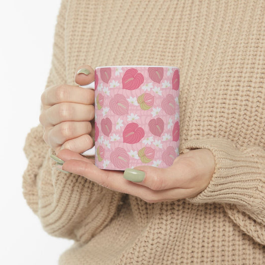 Pink Anthurium Hebrew Cone Shell Print Mug