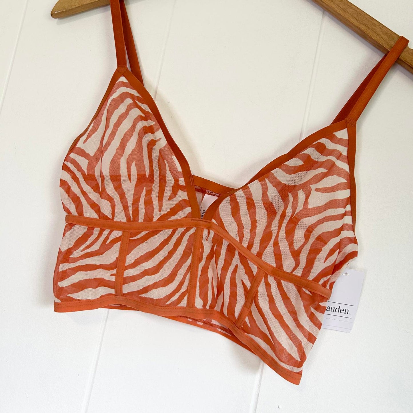 Auden Orange Zebra Print Animal Print Unlined Long Line Bralette - Women's Medium