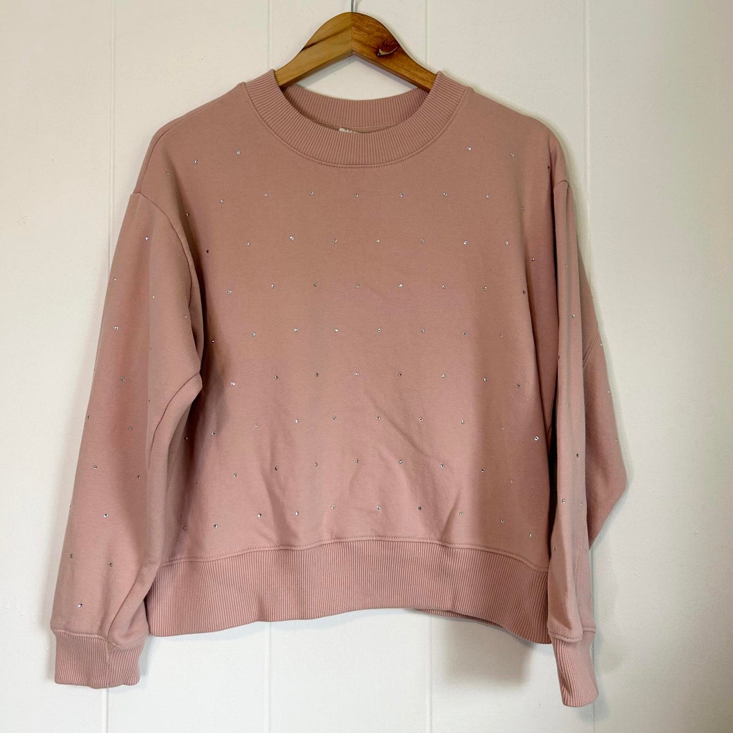A New Day Pink Bedazzled Long Sleeve Pullover Crewneck Sweater - Women's Medium