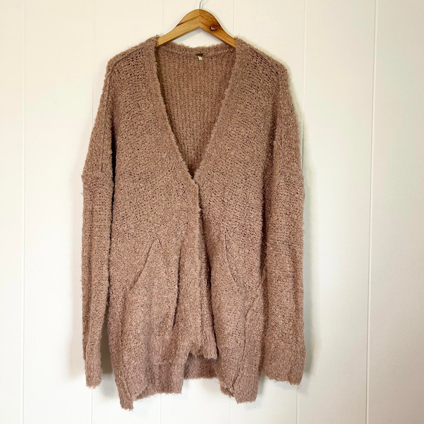 Free People Pink Long Sleeve Button Up Oversized Cardigan Sweater - Women's XS