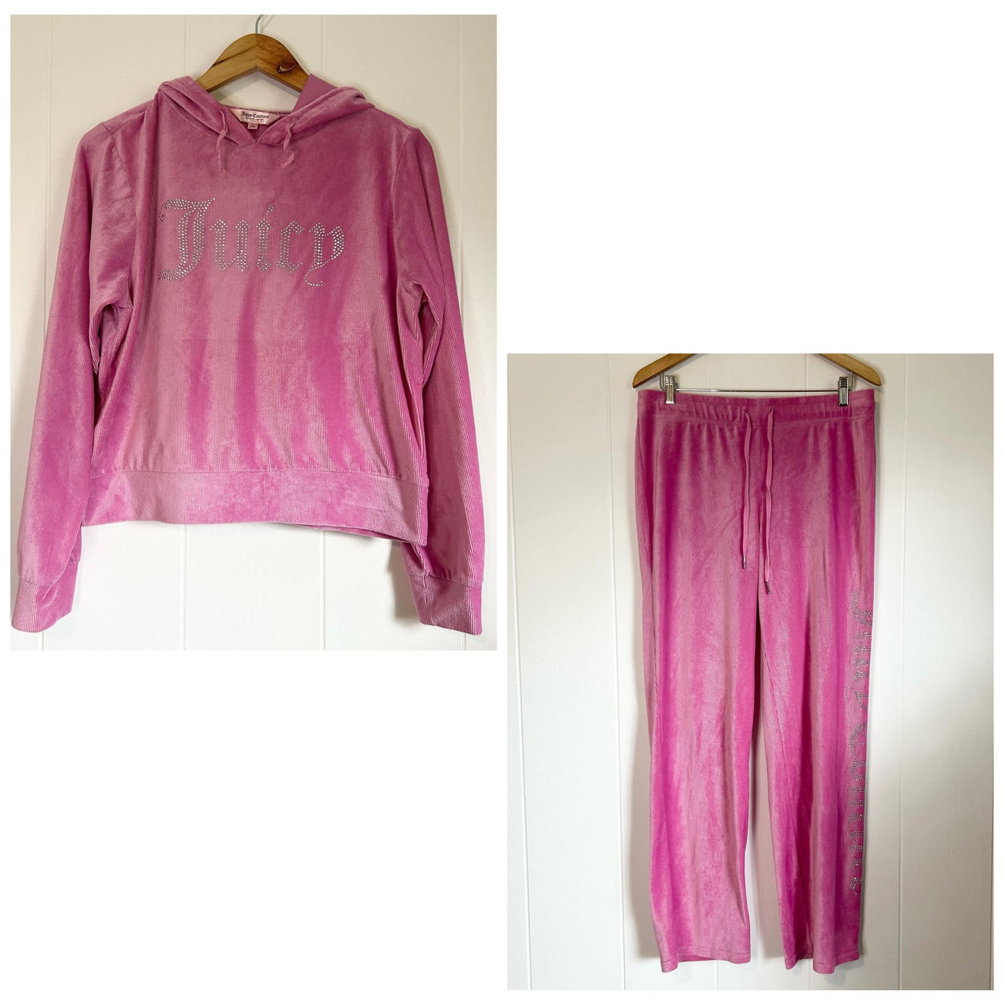 Juicy Couture Pink Velour Velvet Pullover Hoodie Sweatpants Set - Women's Large