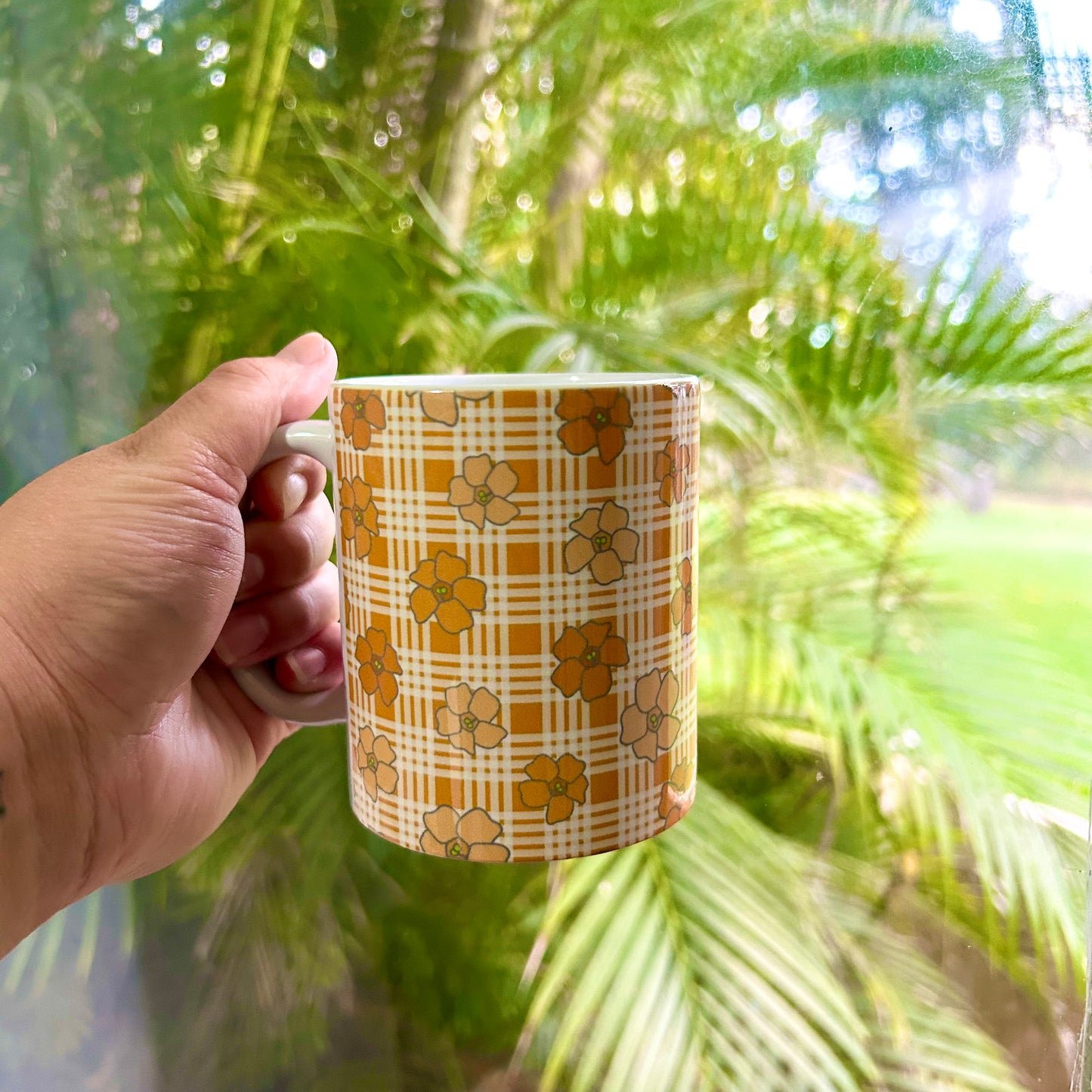 Hawaiian Print Hawaiian Flower Puakenikeni Orange Palaka Mug