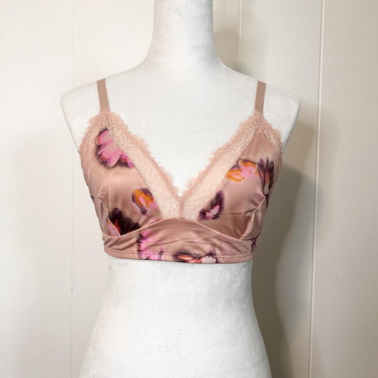 Auden Pink Floral Lace Trim Unlined Bralette Bra Intimates - Women's Large