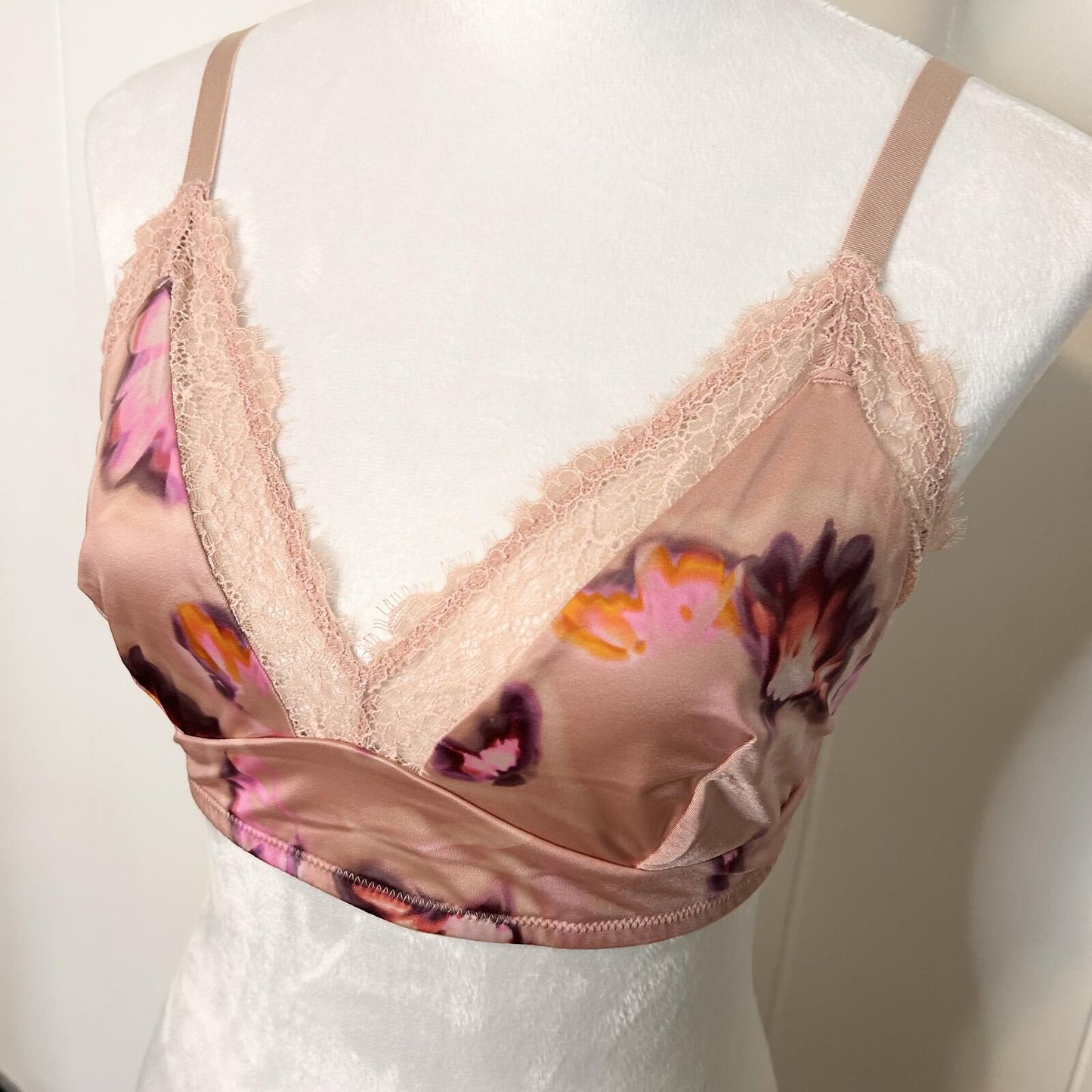 Auden Pink Floral Lace Trim Unlined Bralette Bra Intimates - Women's Large