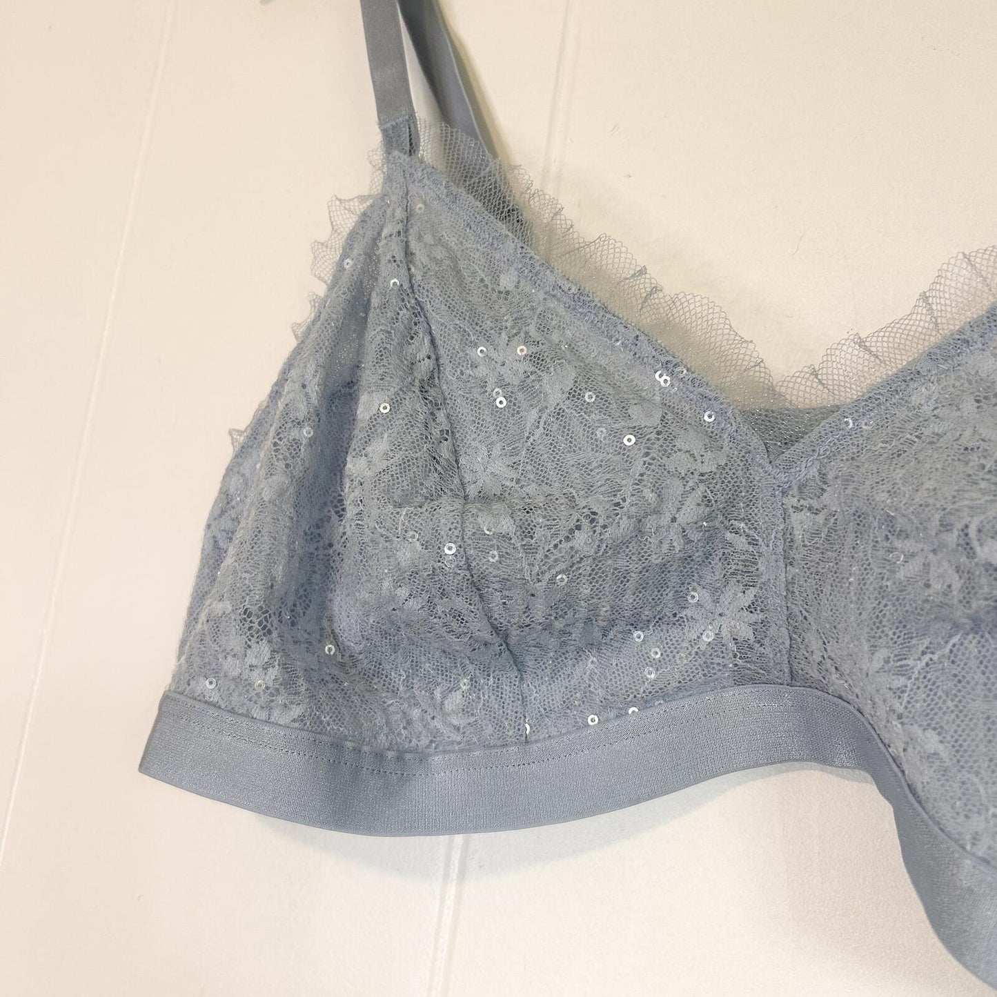 Wild Fable Blue Sequin Floral Lace Ruffle Bralette - Women's XXL