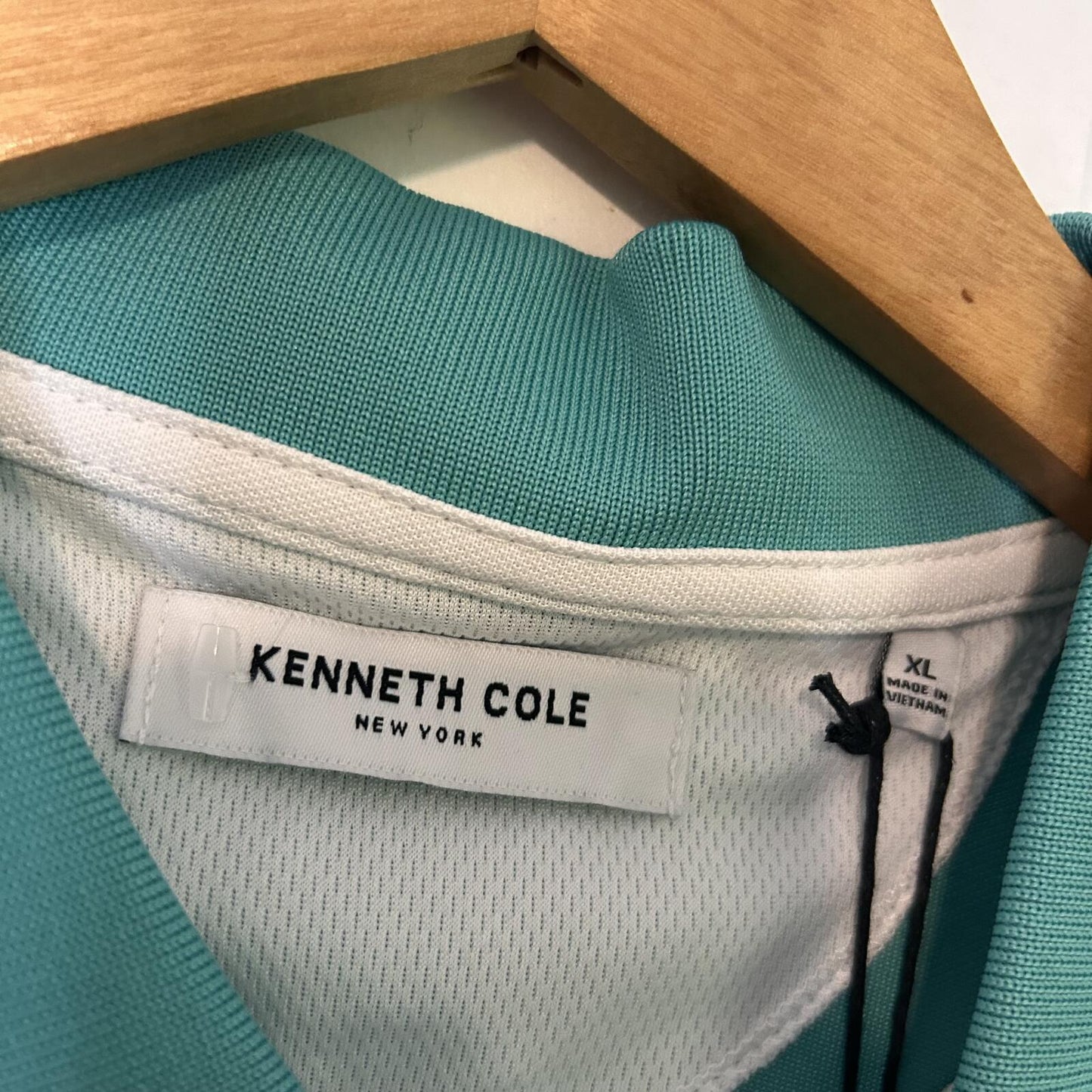 Kenneth Cole Aqua Teal Short Sleeve Collared Shirt Qtr Zip Up Polo Shirt Mens XL