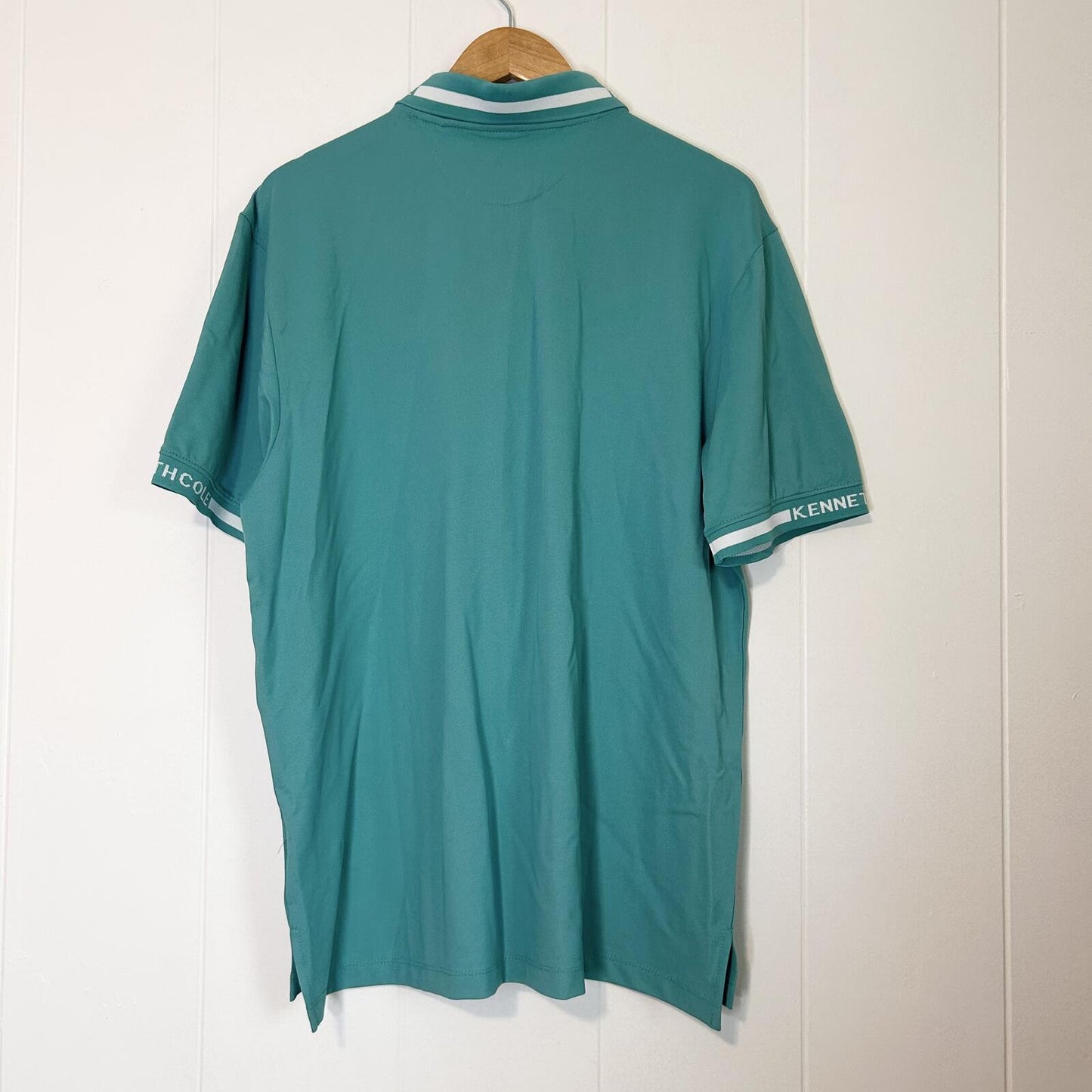 Kenneth Cole Aqua Teal Short Sleeve Collared Shirt Qtr Zip Up Polo Shirt Mens XL
