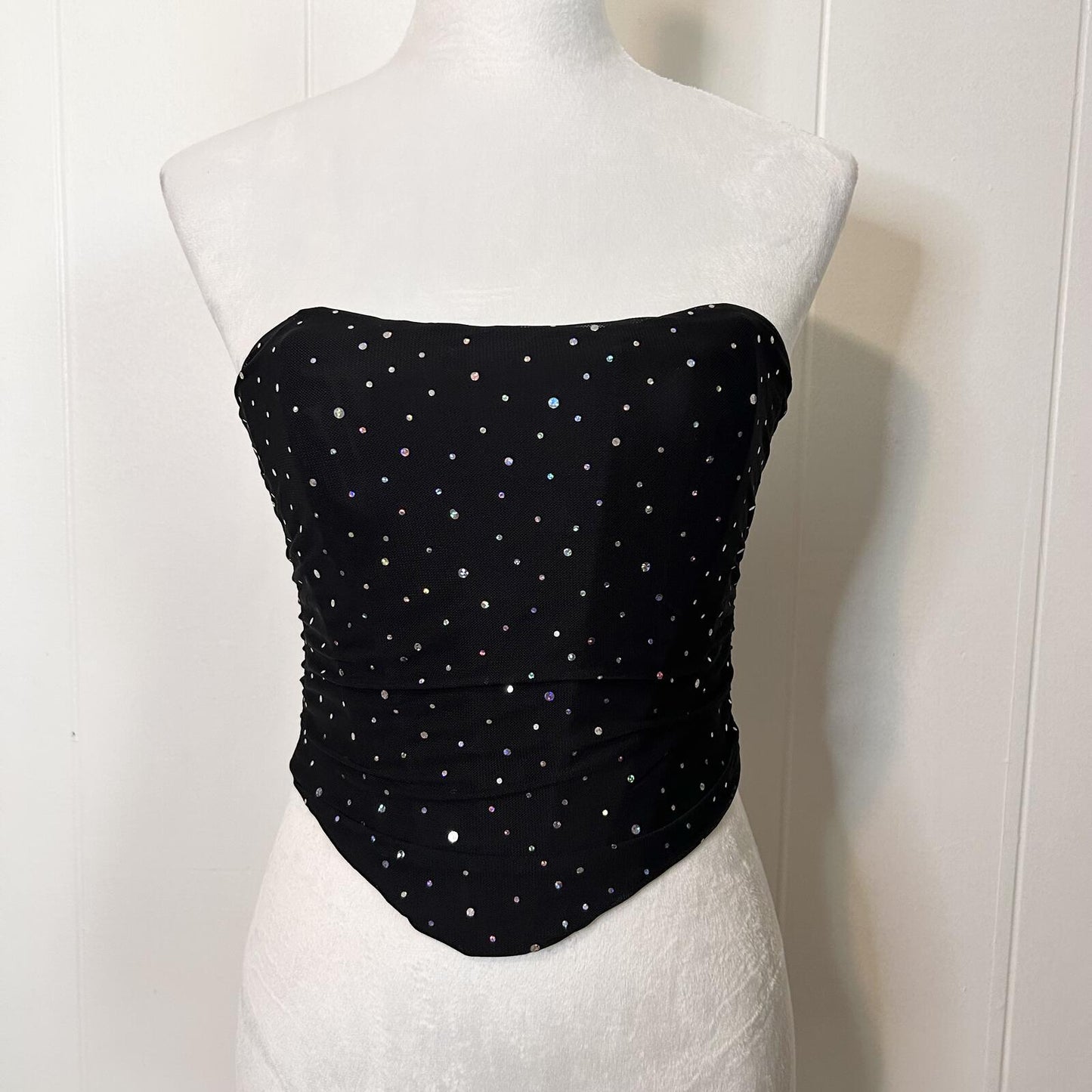 Unbranded Black Goth Emo Shimmery Sheer Sequin Corset Lace Up Top - Women's XS