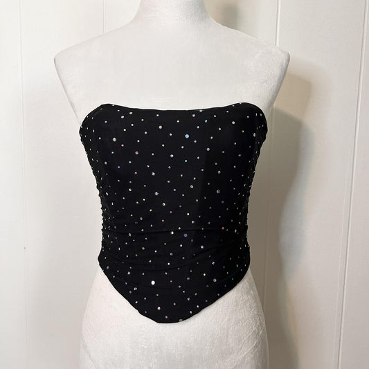 Unbranded Black Goth Emo Shimmery Sheer Sequin Corset Lace Up Top - Women's XS