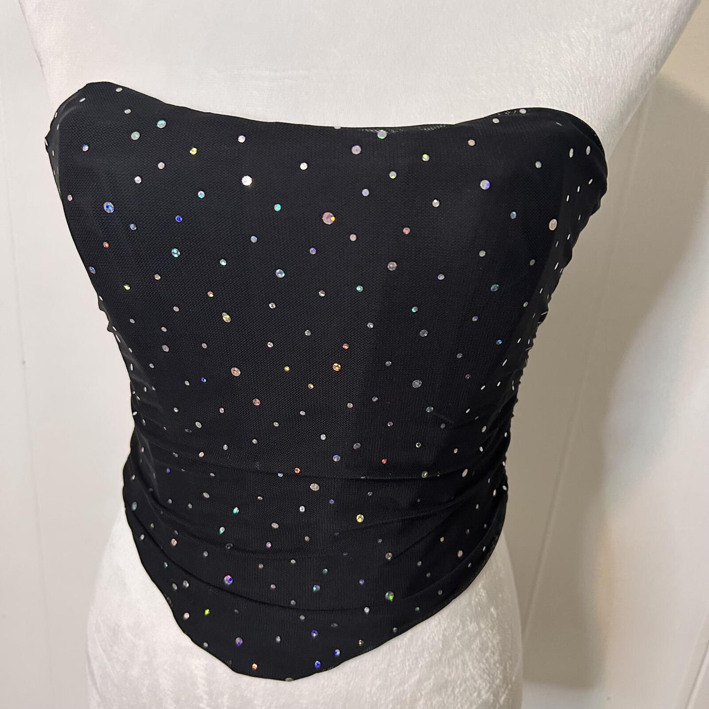 Unbranded Black Goth Emo Shimmery Sheer Sequin Corset Lace Up Top - Women's XS