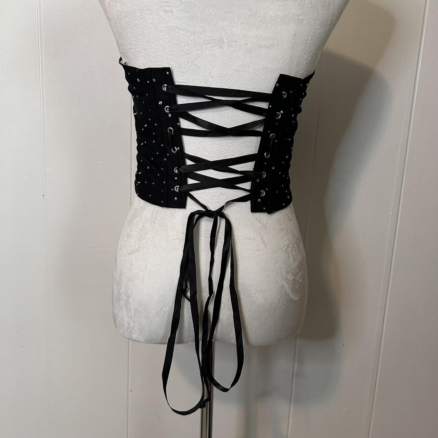 Unbranded Black Goth Emo Shimmery Sheer Sequin Corset Lace Up Top - Women's XS