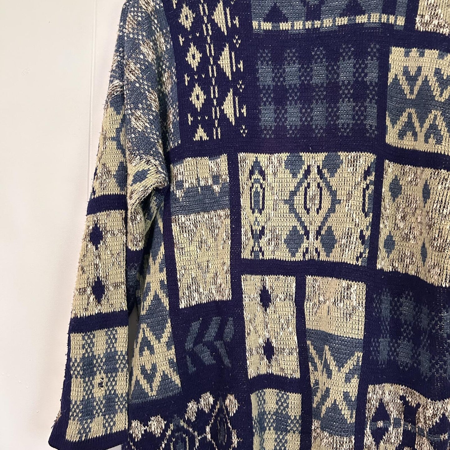 Vintage Dana Scott Blue Pattern Pullover Chunky Knit Sweater - Women's Large