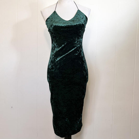 Fashion Nova Green Velvet Bodycon Midi Halter Dress - Women's Medium