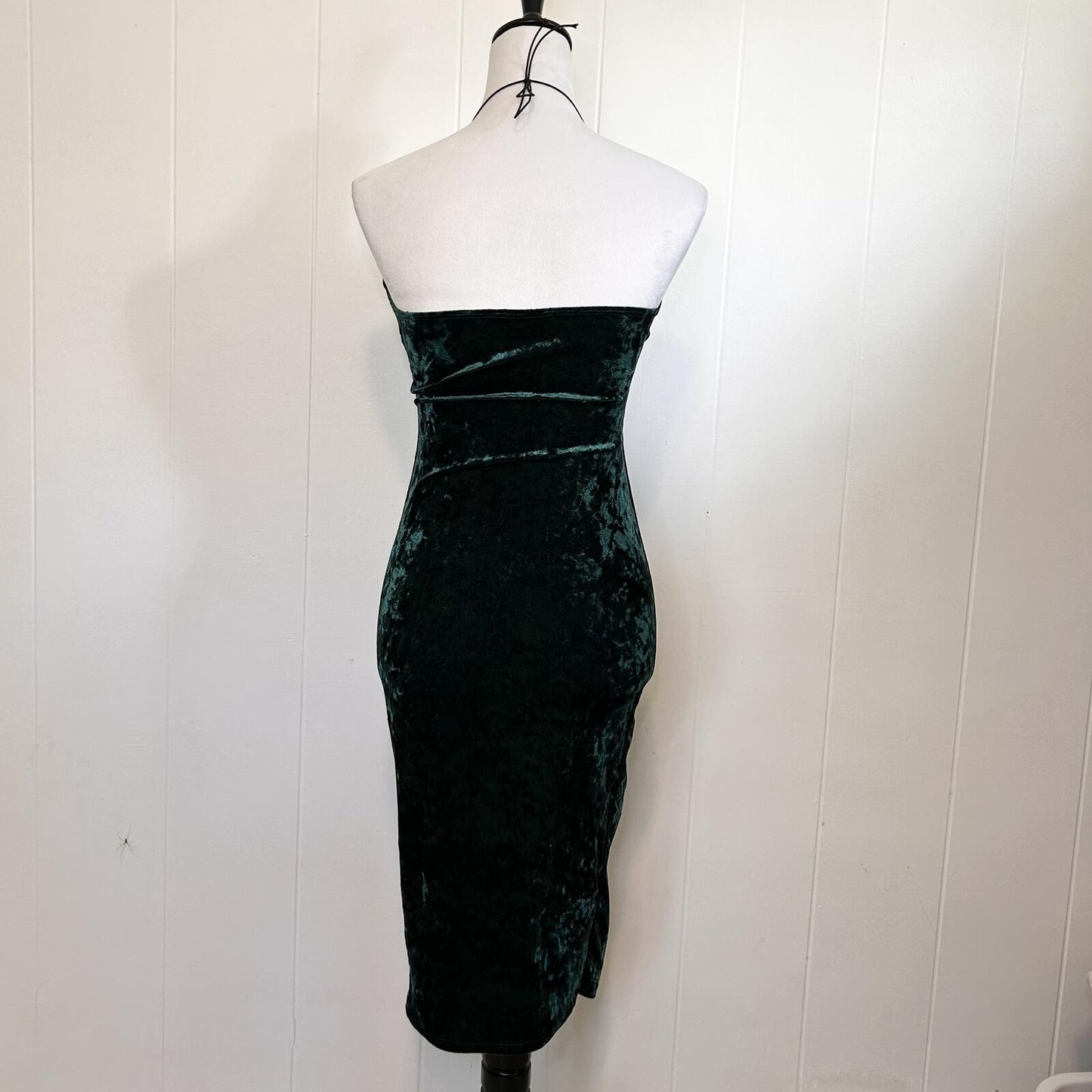 Fashion Nova Green Velvet Bodycon Midi Halter Dress - Women's Medium