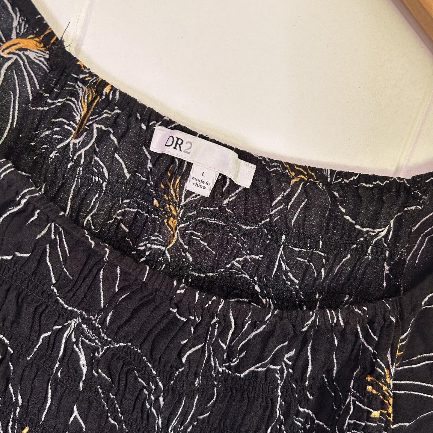 DR2 Black Floral Lily Smocked Long Sleeve Blouse Top - Women's Large