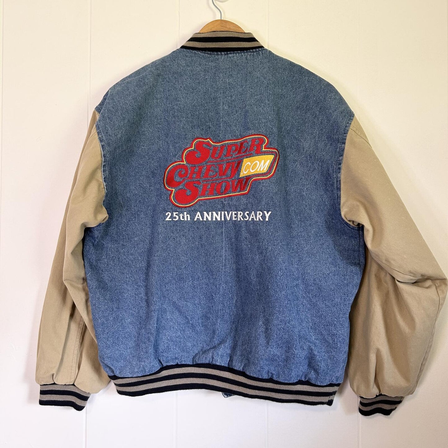 Vintage Super Chevy Show 25th Anniversary Denim Jacket Bomber Jacket - Men's Large