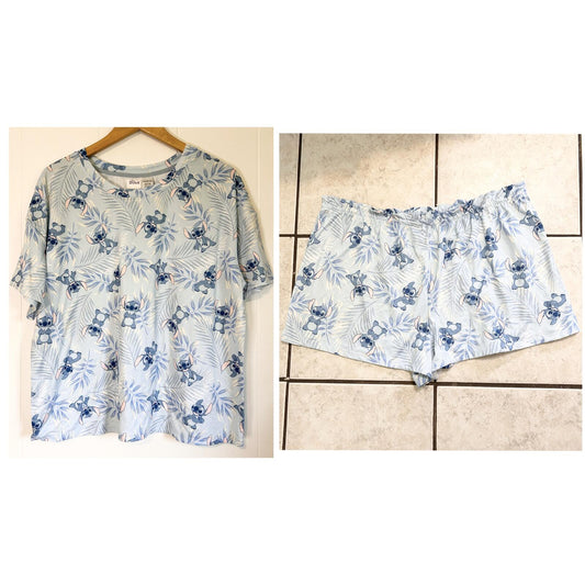 Disney Lilo & Stitch Blue Short Sleeve Shirt Shorts Pajama Set - Women's X-Large