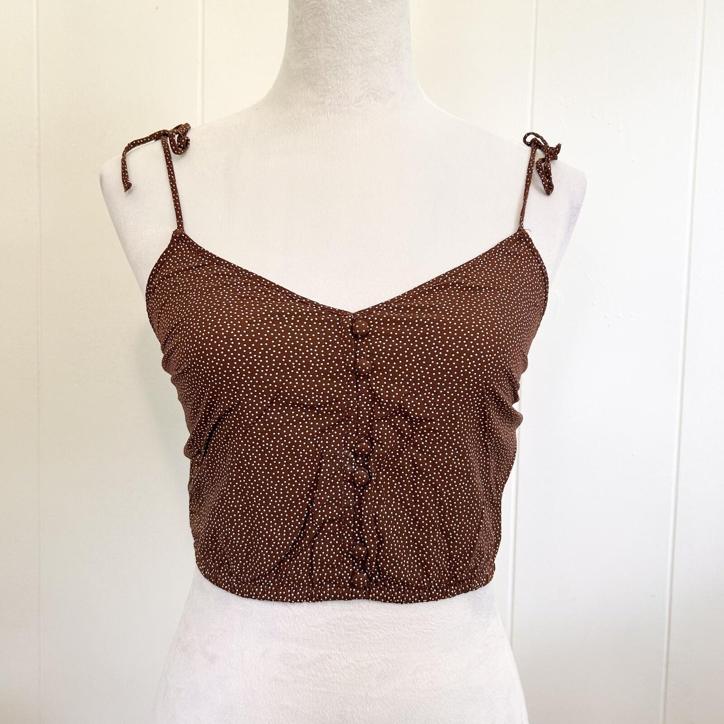 Abercrombie & Fitch Polka Dot Button Tie Strap Crop Tank Top - Women's XS