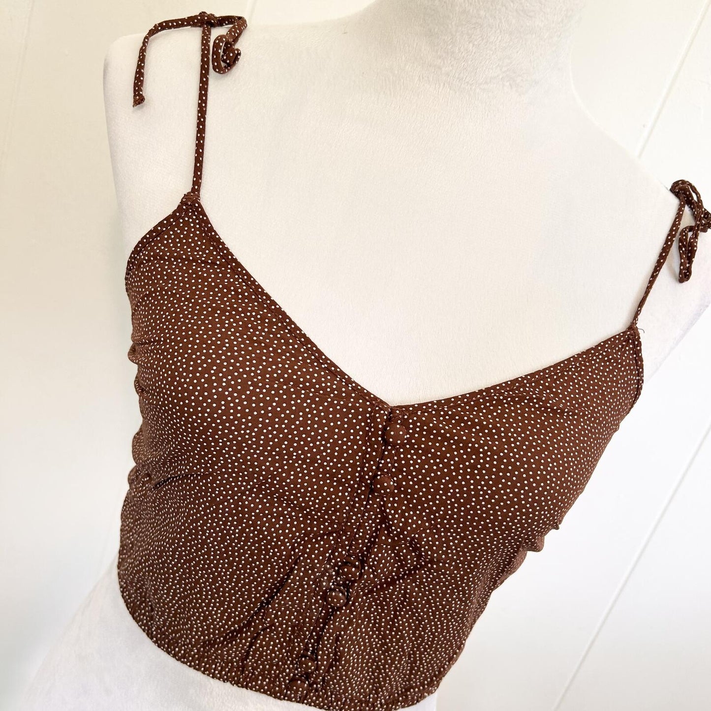 Abercrombie & Fitch Polka Dot Button Tie Strap Crop Tank Top - Women's XS