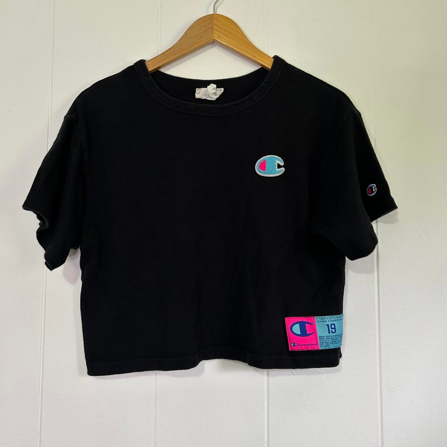 Champion Textured Reverse Weave Short Sleeve T-Shirt Crop Top - Women's Medium
