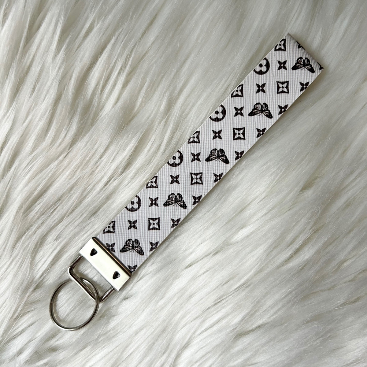 Black & White Butterfly Faux Leather Fashion Key Fob Keychains Wristlet