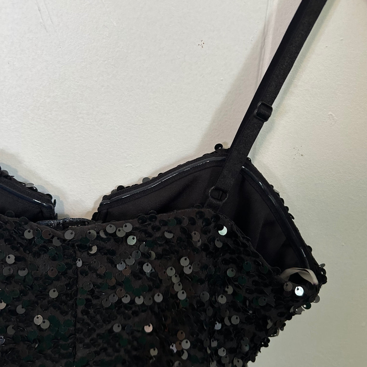 Guess Black Sequins V-Cut Sexy Sparkle Shimmer Spaghetti Strap Top - Women's Large
