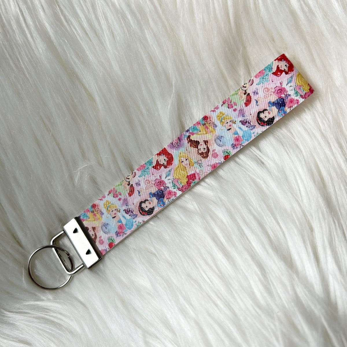 Disney Princess Floral Colorful Faux Leather Fashion Key Fob Keychains Wristlet
