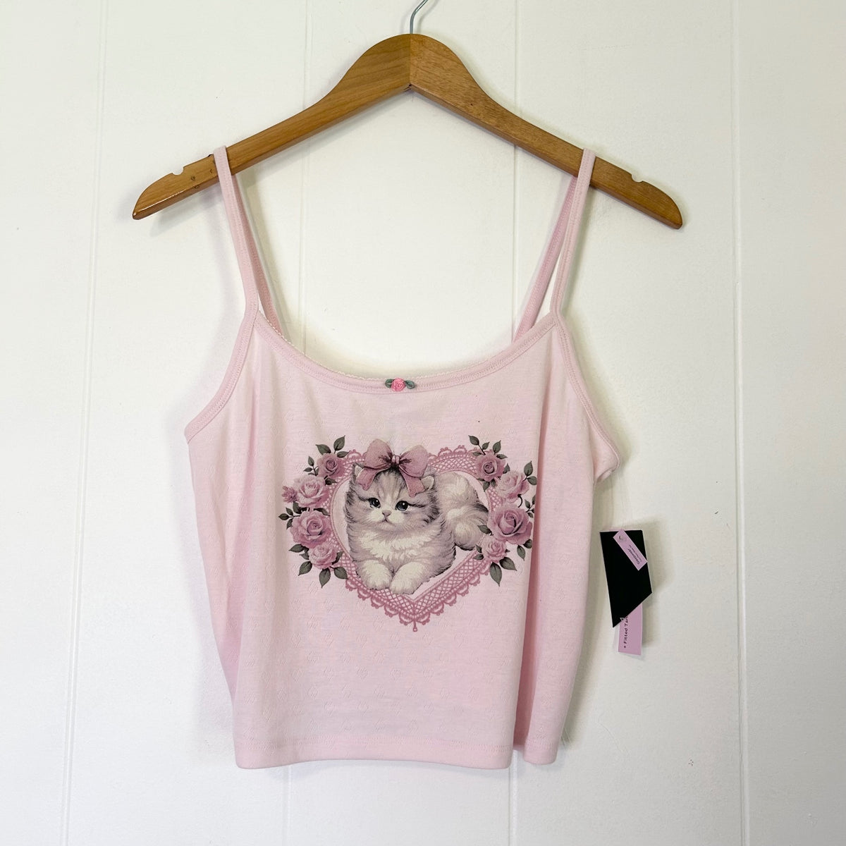 Wild Fable Pink Girly Cat Kitty Coquette Spaghetti Strap Tank Top - Women's Large