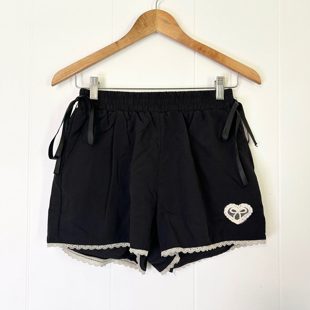 Choosedress Lace Trim Crochet Ribbon Coquette Shorts - Women’s Medium