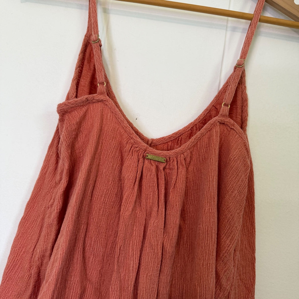 Billabong Orange Solid Spaghetti Strap Ruffle Flowy Dress - Women's Small