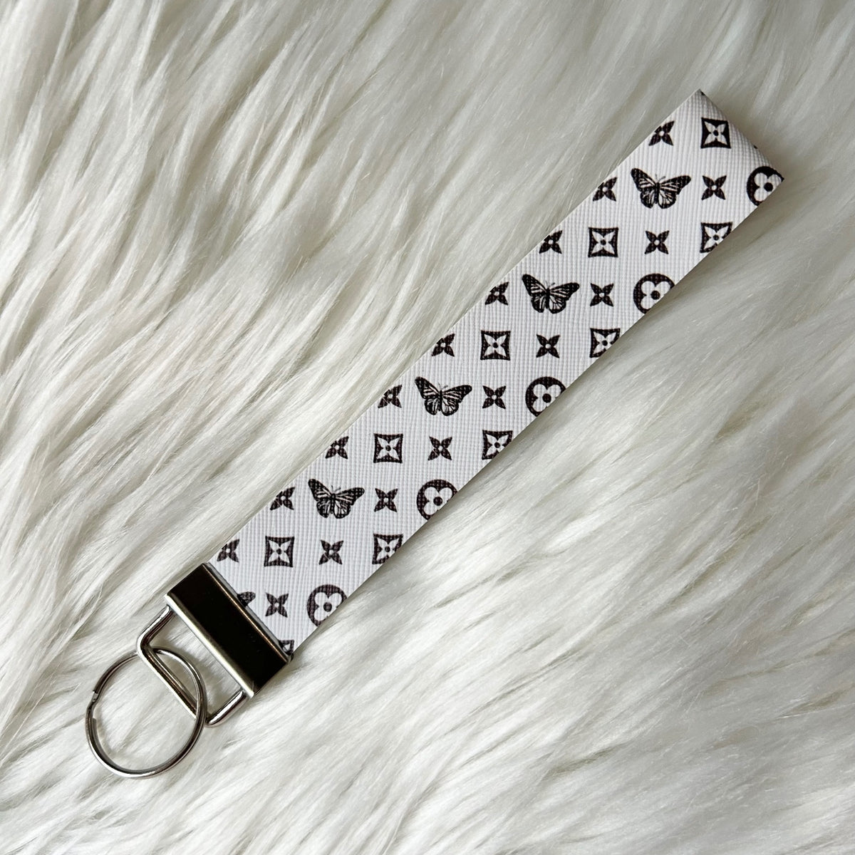 Black & White Butterfly Faux Leather Fashion Key Fob Keychains Wristlet