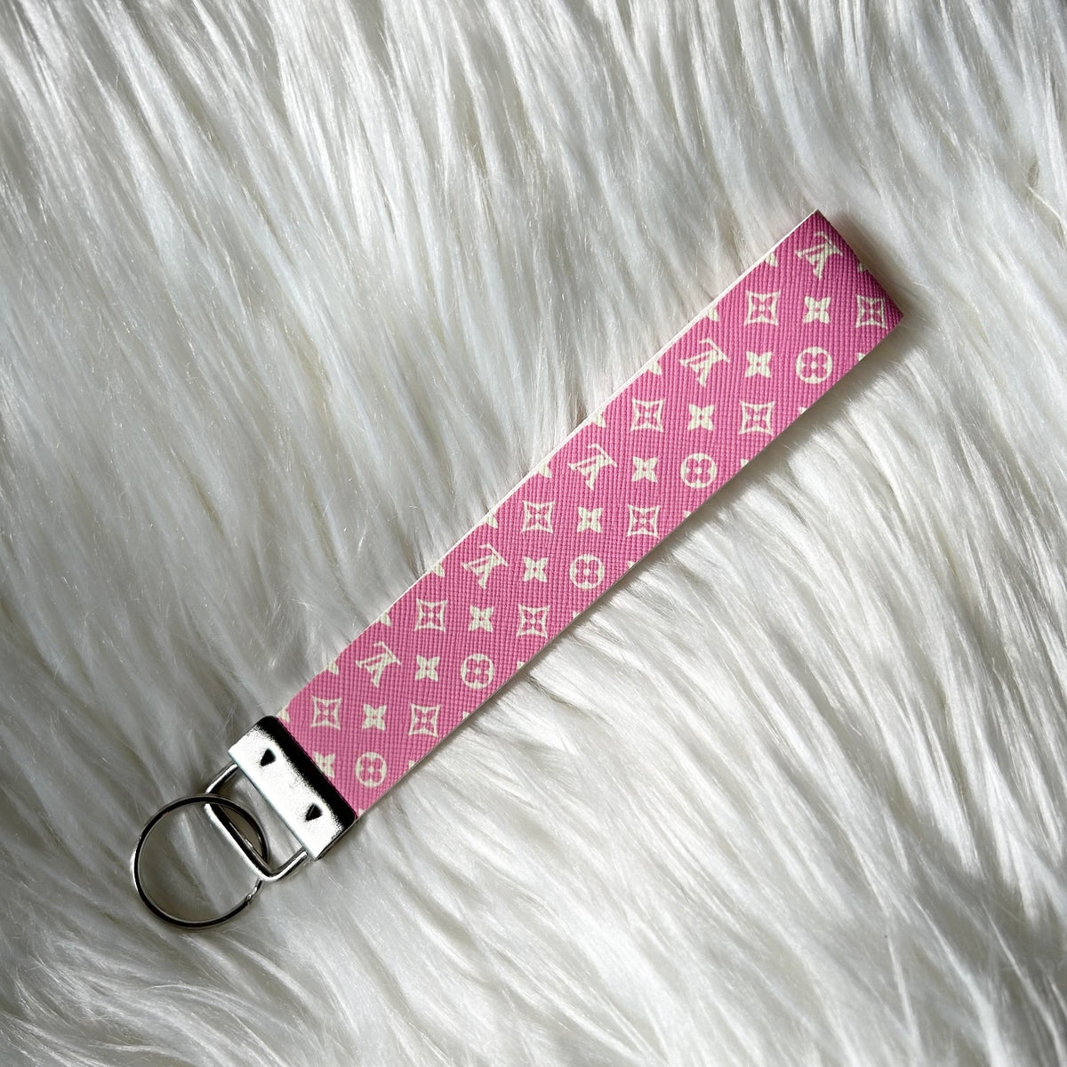 Pink Pattern Logo Faux Leather Fashion Key Fob Keychains Wristlet