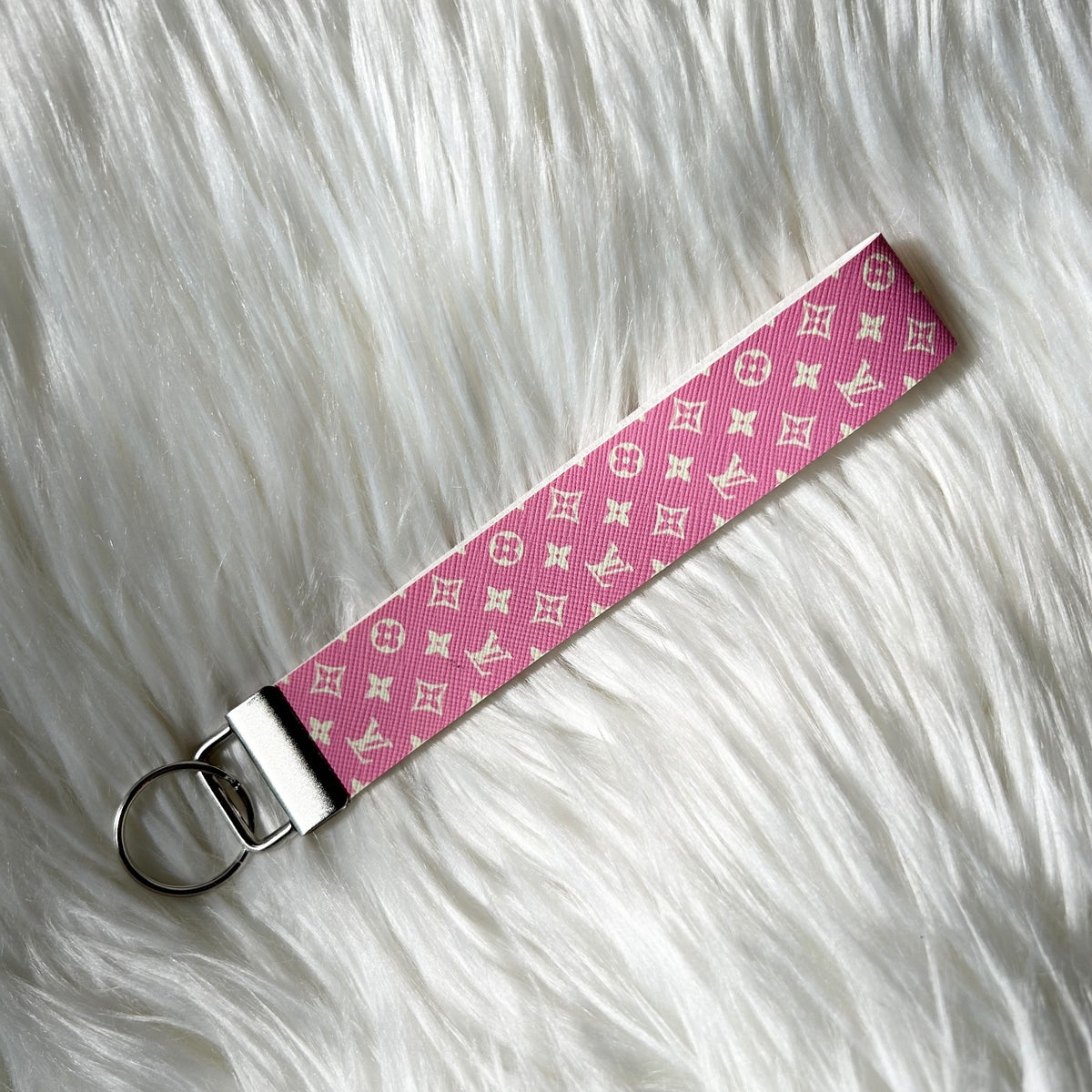 Pink Pattern Logo Faux Leather Fashion Key Fob Keychains Wristlet