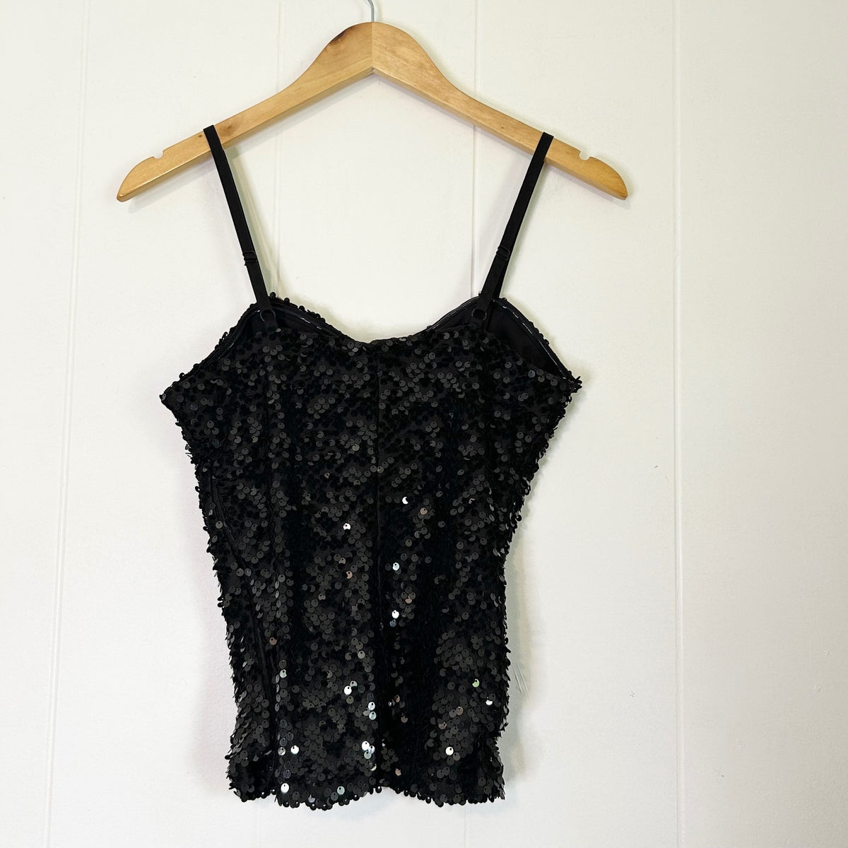 Guess Black Sequins V-Cut Sexy Sparkle Shimmer Spaghetti Strap Top - Women's Large
