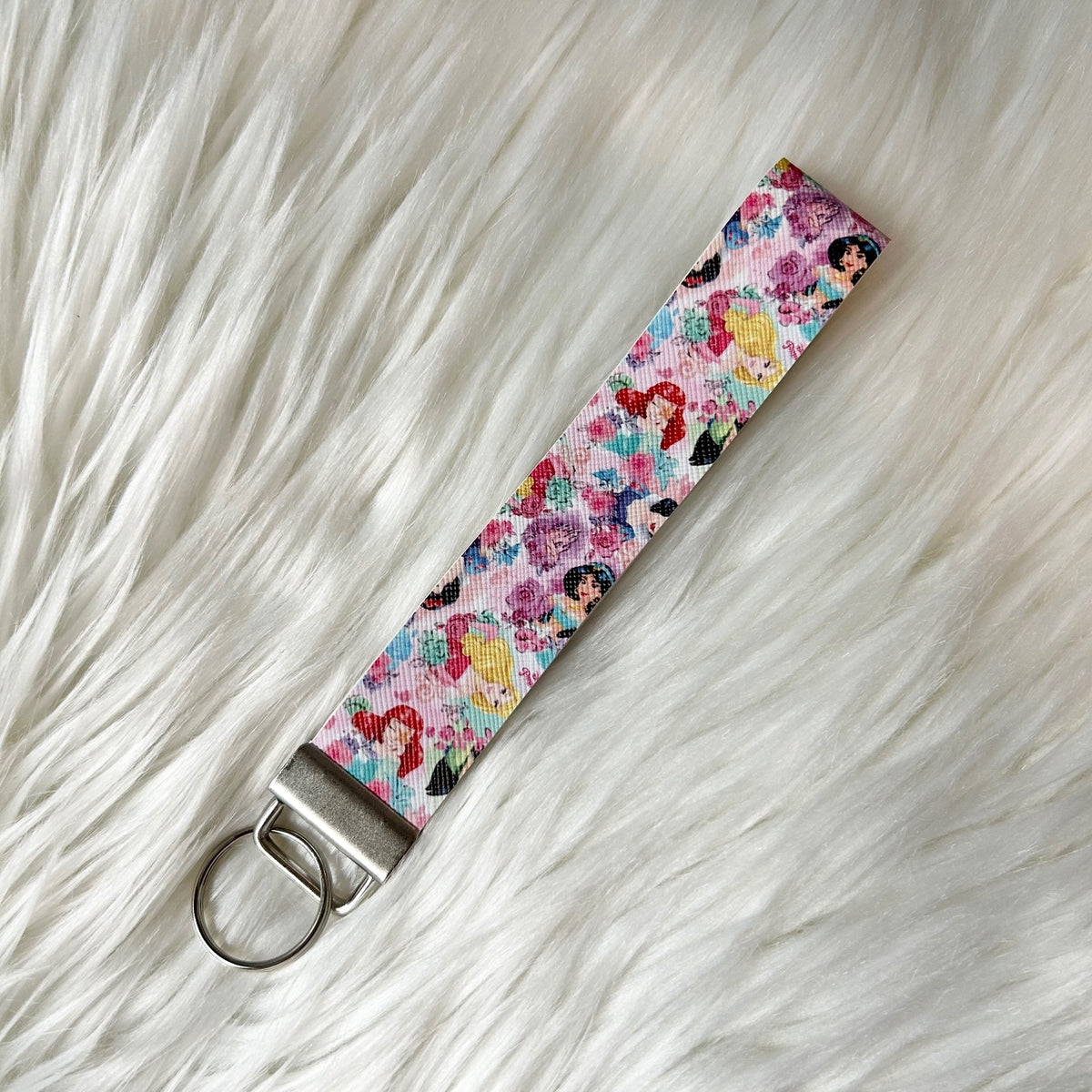 Disney Princess Colorful Floral Faux Leather Fashion Key Fob Keychains Wristlet