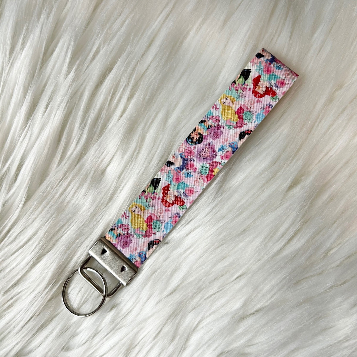Disney Princess Colorful Floral Faux Leather Fashion Key Fob Keychains Wristlet
