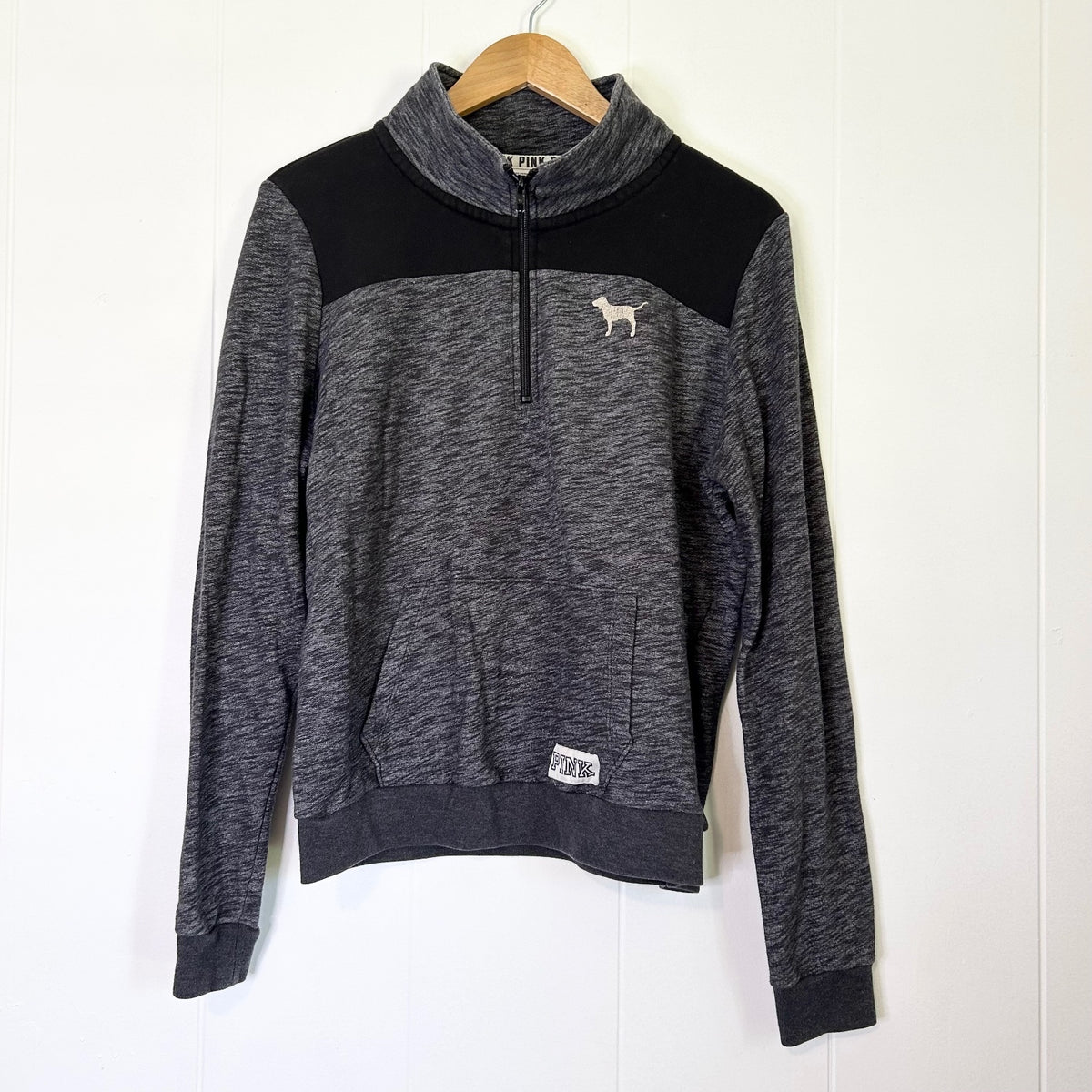 Victoria’s Secret PINK Gray Qtr Zip Long Sleeve Pullover Sweater - Women's Large