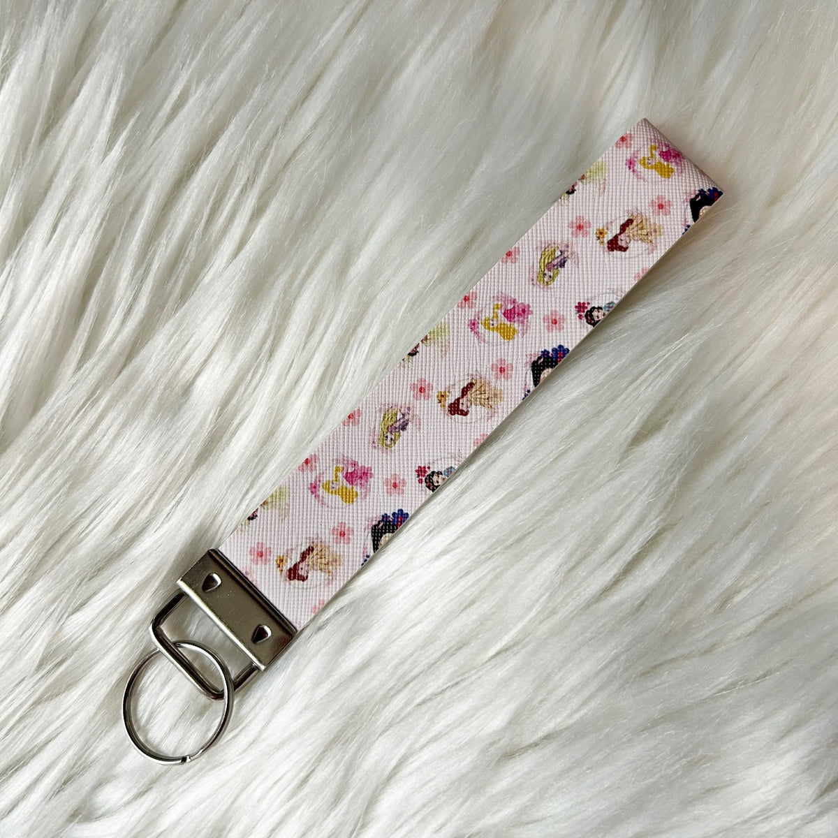 Disney Princess Floral Dainty Faux Leather Fashion Key Fob Keychains Wristlet