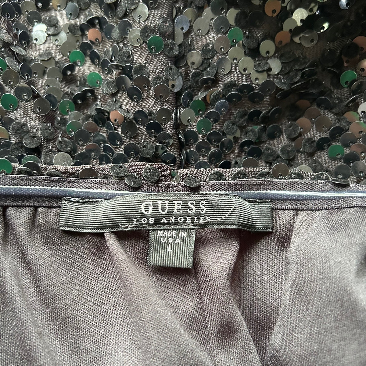 Guess Black Sequins V-Cut Sexy Sparkle Shimmer Spaghetti Strap Top - Women's Large