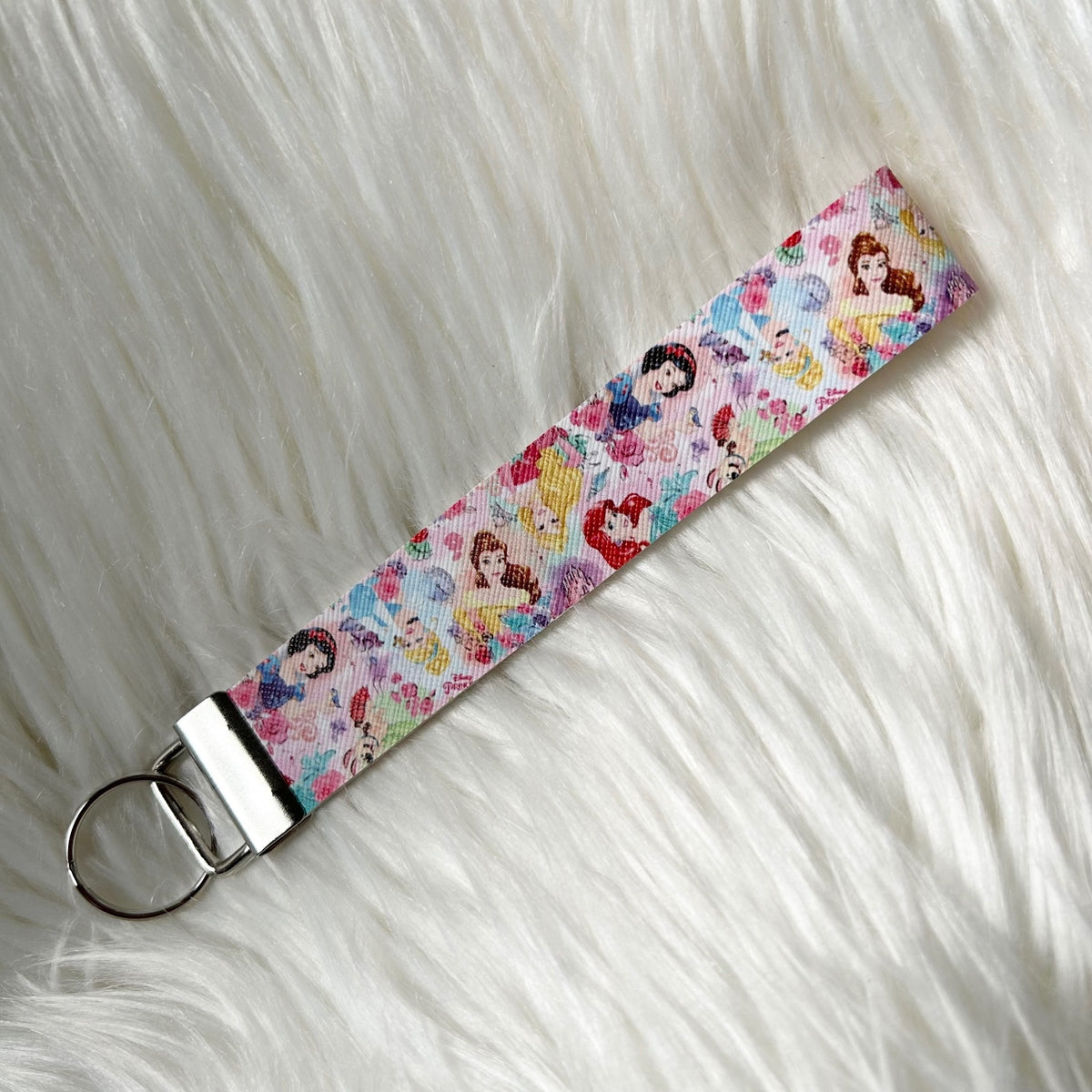 Disney Princess Floral Colorful Faux Leather Fashion Key Fob Keychains Wristlet